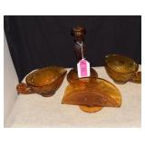 Vtg Amber Indiana Sandwich Glass Gravy Boats,