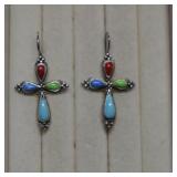 Sterling Cross Earrings w/ Colorful Stones