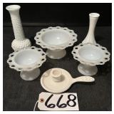 White Milk Glass Vases Candle Holder Bowls