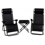 Giantex 3 PCS Zero Gravity Chair Patio Set (Black)