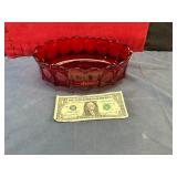 RUBY RED FOSTORIA COIN OVAL BOWL