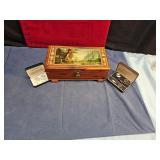 CEDAR JEWELRY BOX & 2 SET OF CUFF LINKS & TIE TACK