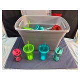 STERILITE TOTE W/LID NEW TUMBLERS & WATER BOTTLES