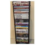 Assorted DVDs with stand