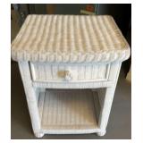 White wicker nightstand with drawer