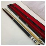 Two piece pool cue with case