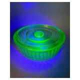 Uranium Depression Glass Refrigerator Dish/ Lid