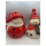 Ceramic Christmas Candle Luminary Snowmen