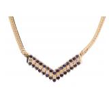 14k Gold Diamond & Sapphire V Herringbone Necklace