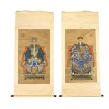 Two Antique Chinese Ancestral Portrait Scrolls