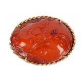 Chinese 14k Gold and Carved Amber Brooch