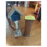 Decorative birdhouse and wood post
