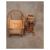 Doll furniture - wicker chair and wooden rocking