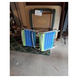 Card table, 2 lawn chairs, and 2 beach chairs