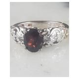 New Sterling Silver Garnet Ring Sz 6