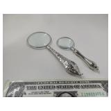 2 vintage silver pendant magnifying glasses