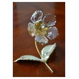 French Crystal Flower 24kt Gold Dip Artist Signed