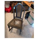 Vintage Rocking Chair with Woven Seat Damage