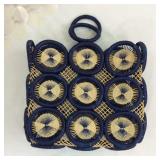 Large Straw Canasta Handbag (deep blue)