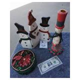 Lot of Snowman(s) and Poinsettia Bowls