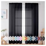 2 Panels Black, 42" W x 84" L  Sheer Curtains