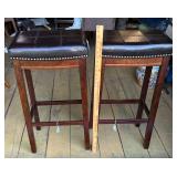 Bar Stools-Leather Seat-Wood Frame