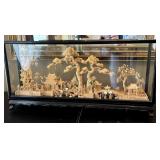 Carved Cork Pagoda Pond In Glass Case Sculpture
