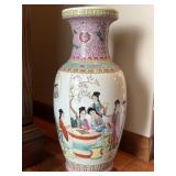Asian Pottery Floor Vase Tea Motif 18.5"