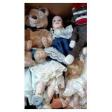 Box of Assorted Dolls and Plush - 2 Dolls wigs