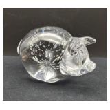 Art Glass Clear Pig Paperweight 3.75"