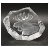 Vtg Mats Jonasson Moose Crystal 3.5" Paperweight