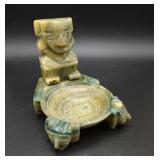 Green Carved Natural Stone Ashtray 3.75"x3.5"