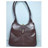 Vtg Lou Taylor Leather Shoulder Purse Brown Swivel