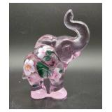 Fenton Lenox Pink Glass Elephant w/ Flowers 3.75"