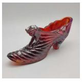 Fenton Iridescent Red Carnival Glass Cat