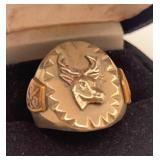 Mexican Silver Stag Head Ring, size 7.5