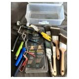 Lot of paint brushes and rollers w tote