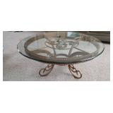 Round Wrought Iron and Glass Top Coffee Table