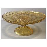 Vintage Amber Glass Pedestal Cake Plate Dish