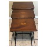 SET OF 3 ANTIQUE INLAY MAHOGANY NESTING TABLES