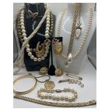 Lot of Gold Tone & Faux Pearl Jewelry
