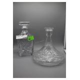 Two crystal decanters - Severe with stopper &