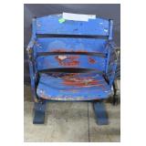 1930s wood baseball stadium seat in blue paint