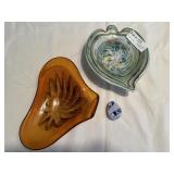 Two Art Glass Ashtrays and Time Release Swirl Egg