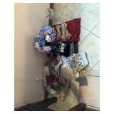 Decorative grouping - vase, faux florals, tableclo