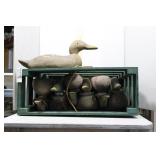 Crate with Seven Carved Wooden Duck Decoys - 21.5"