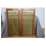 Pair of Cabinet Doors with Amber Glass Twelve-pane