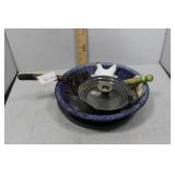 Blue and White Granite Splatterware Bowl, Plate, C