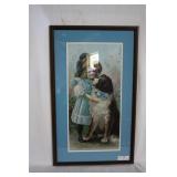 Framed Victorian Print of Child with Pup - 18.5" x