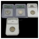 Four Graded Washington Quarters: 1945-D PCI MS64;